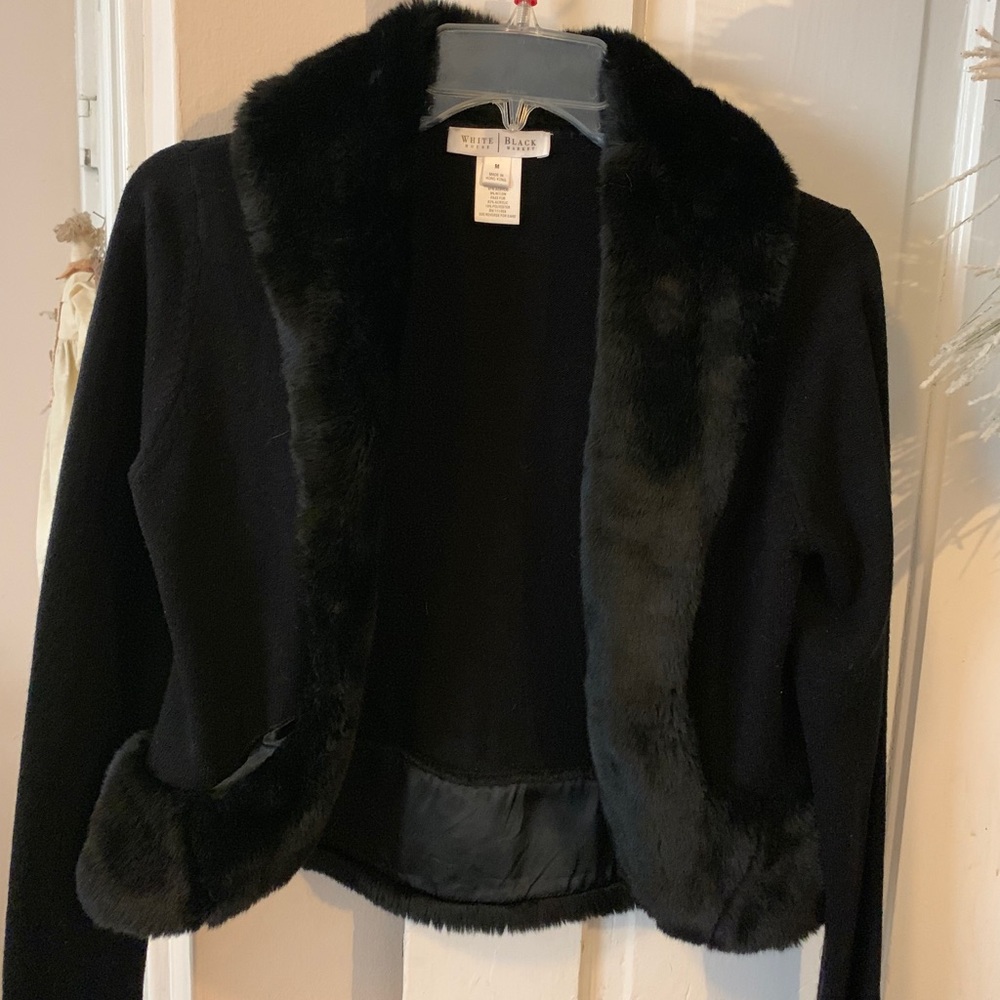 White House Black Market fur trimmed sweater